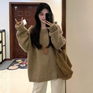 
Korean style lazy style brown pullover sweater for women autumn and winter 2026 new style small high-end loose top