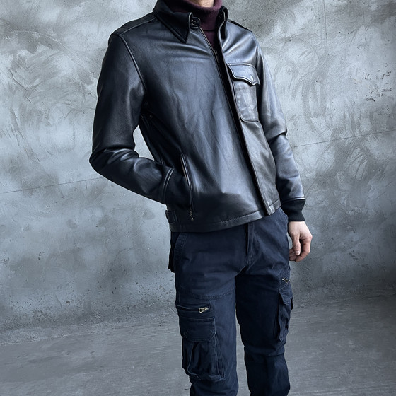 
Retro slim men's genuine leather jacket first layer goatskin leather jacket spring and autumn lapel short style