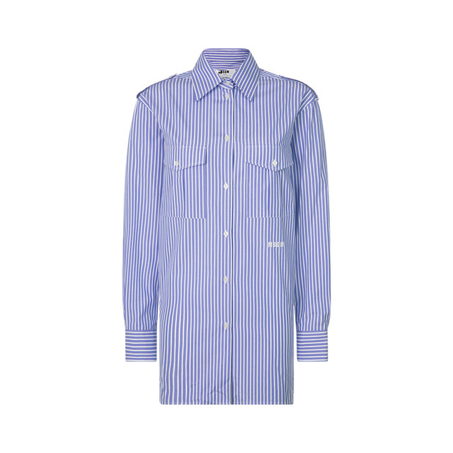 MSGM Spring New Blue White Cotton Striped Letter Embroidery Women's Mid-Length Shirt Yintai Department Store