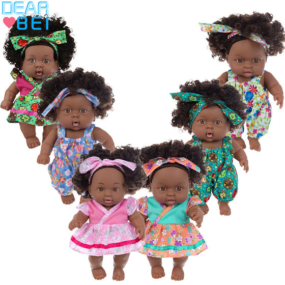 
Simulated black doll doll full soft silicone black skin doll dress up baby bath children's toy gift