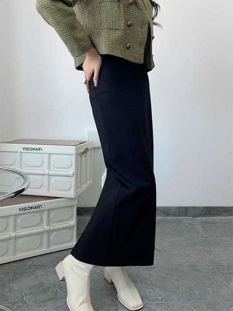 Women's 2025 Spring and Autumn Korean high-waisted slim hip skirt with a slit step back half-length skirt
