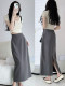 Gray suit skirt long skirt female spring, summer and autumn, high waist, thin waist, sloping black straight skirt size size
