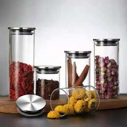 Stainless steel cover glass sealed jar transparent lead glass storage jar kitchen miscellaneous grains moisture-proof sugar jar storage bottle