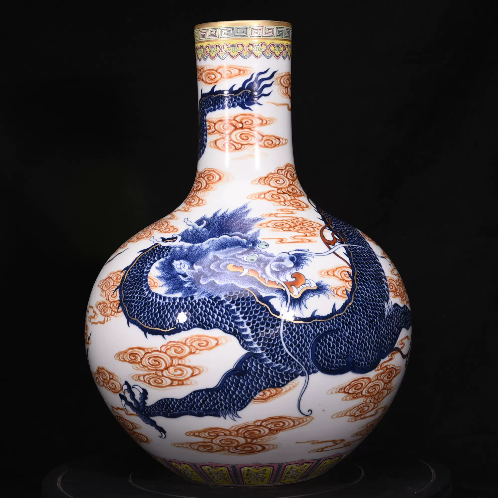 ※中国古美術/粉彩龍鳳凰紋大瓶/(底款:大清乾隆年製) 中国古美術/粉彩龍鳳凰紋大瓶/(底款:大清乾隆年