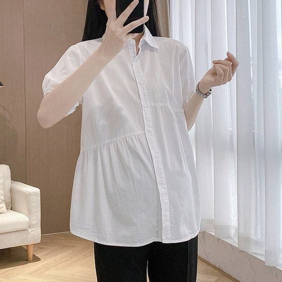 Maternity wear summer maternity tops white professional long-sleeved maternity shirts large size half-sleeved work shirts
