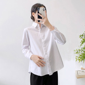 
Spring professional maternity wear large size pure white shirt A version top spring and summer cotton long-sleeved bottoming work clothes shirt