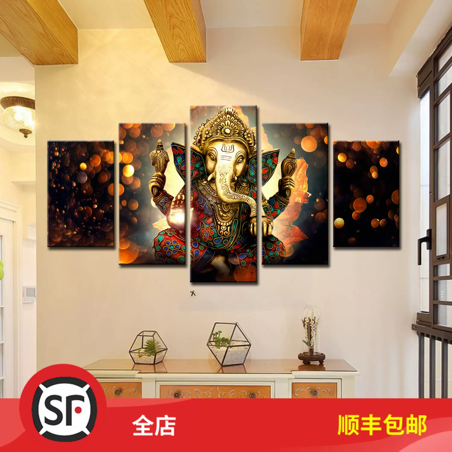 新款东南亚大象装饰画客厅玄关卧室象头神迦尼萨挂画-Taobao