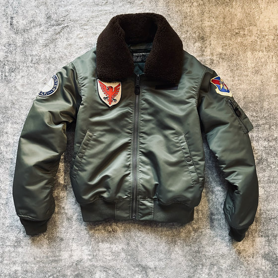 
B-15D flight suit short cotton clamp style, wool collar removable cotton suit for men and women, military style thickened autumn and winter jacket