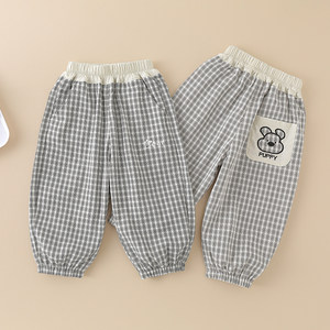 
Children's anti-mosquito pants, boys' pants, summer thin, baby girl plaid casual pants, children's overalls, summer trousers
