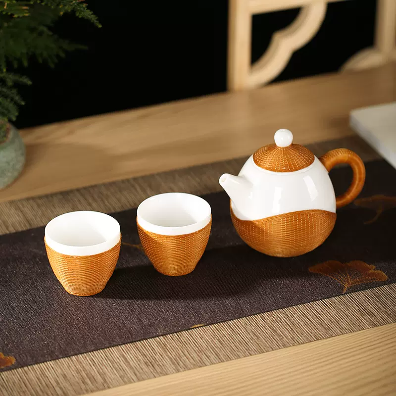 中國美術 古玩 竹丝扣瓷 竹編茶入 茶叶罐2点 茶道具 中國美術 古玩 竹丝扣瓷 竹編茶入 茶叶罐2点 茶道具