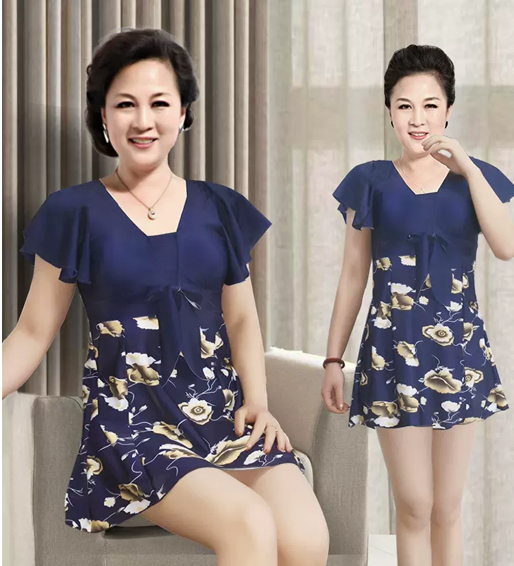 50岁大妈老太太适合妈妈穿的新款遮肉大码泳衣时尚中年女休闲保守