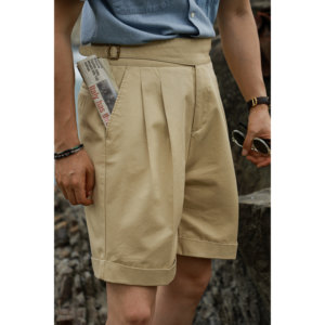 UGENTLE men's clothing brand wheat stack Gurkha Gurk retro high waist water washing cotton shorts
