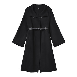 Double -sided nipples with a waistband women's slim mid -length pure wool sheep niche coat
