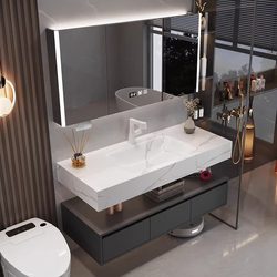 Slate hot-bent integrated basin new light luxury style bathroom wall cabinet