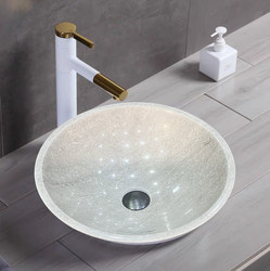 Cinderella Yalan Gray Marble Gold Line Beige Stone Art Round Basin Countertop Washbasin Bathroom Sanitary Ware