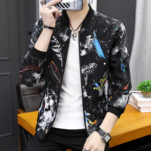 Spring and autumn men will increase fat long -sleeved jackets handsome trendy slim -fit jacket large size and wild baseball uniform
