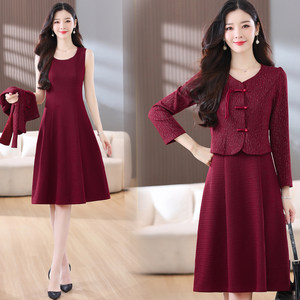 
New Chinese short jacket two-piece dress for women in spring and autumn new fashionable age-reducing mother-in-law A-line skirt