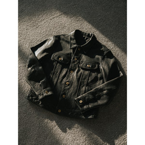 
Uncle Te Men's Storm Rider Retro Handsome Genuine Leather Jacket Short Black Lapel Jacket Washed Distressed Jacket