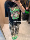 Spot Korean 2025 summer tie-dye black gray green print cartoon silly cute rabbit loose short-sleeved T-shirt

