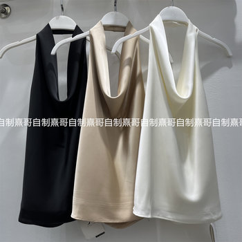 
French style swaying neck satin backless halter vest for women spring and summer new design niche top for women