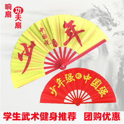 Chinese Youth Perform with Red Kung Fu Fans, Martial Arts, Children's Dance, Fitness, Sound Fans, Chinese Strong Tai Chi Fans