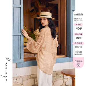 
Elwing original romantic holiday style cashew flower light rayon loose long-sleeved shirt summer slightly see-through blouse