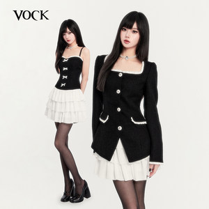 
VOCK Obsidian daughter French temperament celebrity Xiaoxiang style tweed waist coat dress suit autumn and winter
