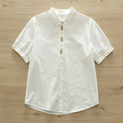 Summer New Style Pure Cotton Fresh Round-Neck Embroidered Shirt for Women, Short-Sleeved Student Literary Japanese-Style White Shirt Top