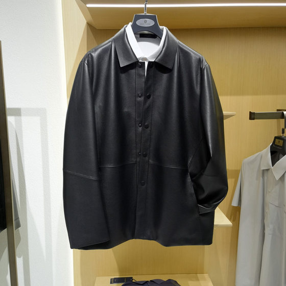 
Business casual lapel black leather jacket for men warm and fashionable handsome sheepskin jacket Fangshi FOUNSEE