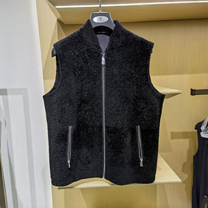 
High-end genuine fur one-piece vest men's winter fashion V-neck warm and handsome sheepskin fur coat waistcoat