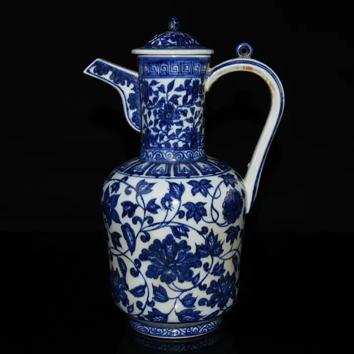 古董店旧蔵・ 大明宣德年珍品・古陶磁器・青花・花果紋・執壺・酒壺