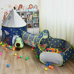 Children's Tent Castle Tunnel Three-Piece Set for Boys and Girls, Indoor and Outdoor Crawling Toys, Playhouse, Ocean Ball Pool