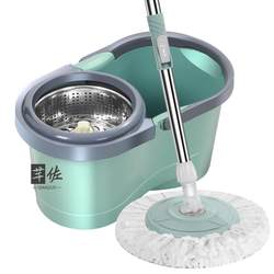 Thickened Mop Bucket with Rotating Stainless Steel Wringer, Household Mop Bucket for Hands-Free Washing, Dual-Use for Dry and Wet, Lazy Mop Bucket