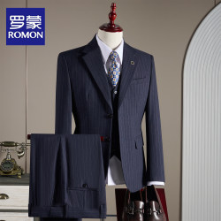 Romon Striped Suit Set for Men, Groom Wedding Attire, Business Formal Wear, Stylish Small Suit, Men's Jacket, British Style
