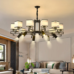 Antique-Style New Chinese Dining Chandelier, Hunan Restaurant Hot Pot Restaurant Private Room Chandelier with Spotlights, Hotel Clubhouse Large Private Room Light