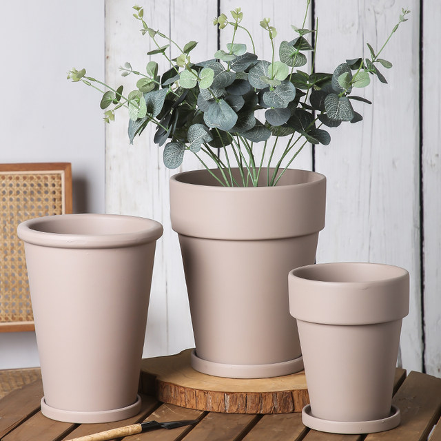 Clay international thin edges, thin and round mocha flower pot, qinye leaf, banyan green ivy succulent high and low pot with tray