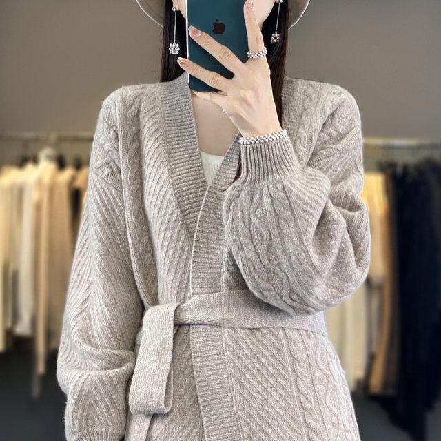 Women Autumn Flower Spliced V Neck Knit Cardigan Sweater