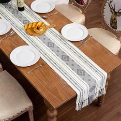 New cotton and linen tassel table runner 100% cotton jacquard hand-knotted tassel table decoration cloth cover Amazon table runner