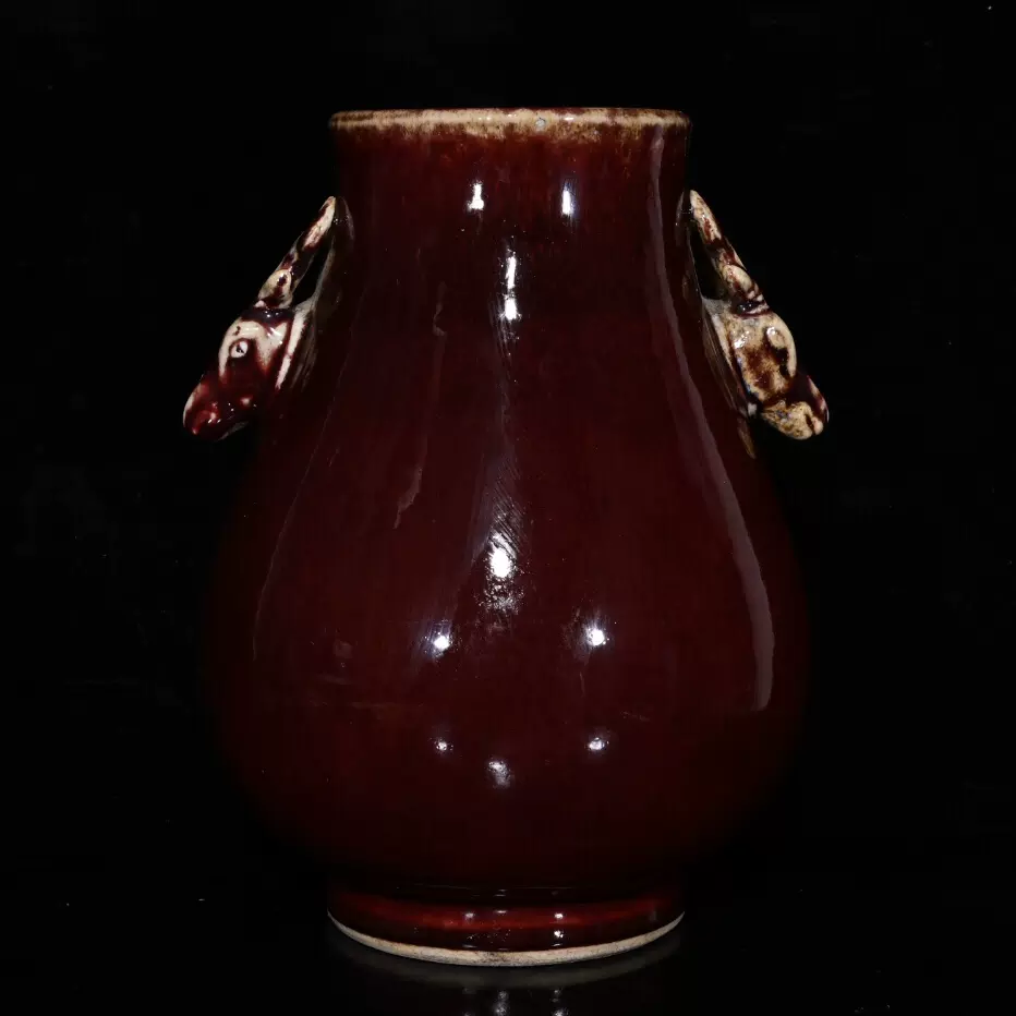 中国 骨董品 清时代 祭紅釉鹿耳尊 本物 アンティーク 紅釉 赤釉 唐物古玩
