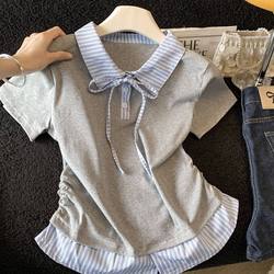 2026 New Style Girls' Summer Two-Piece Short-Sleeve T-Shirt Children's Stylish Collared Top Girls' Shirt with Collar