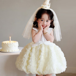 Princess Dress for Girls, Summer Birthday Party 2026, First Birthday Outfit for Girls, White Baby Dress, Spring One-Year-Old Girl's Formal Dress