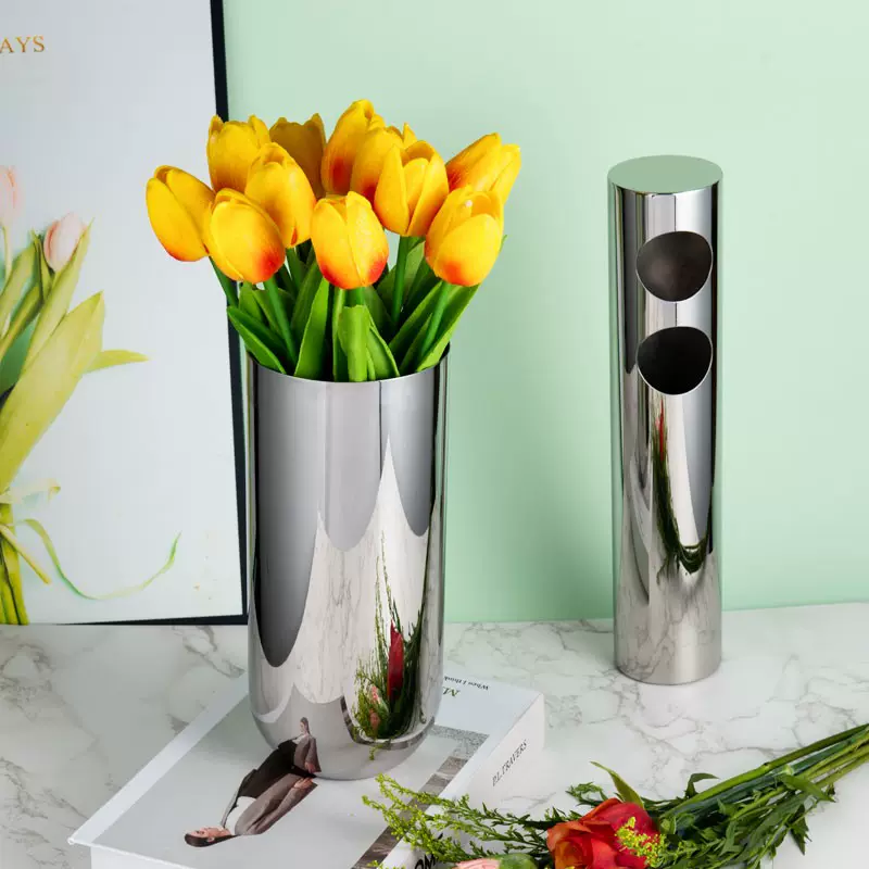 出口單304不鏽鋼花瓶金屬花瓶可水培鮮花家居裝飾品茶幾玄關花器-Taobao