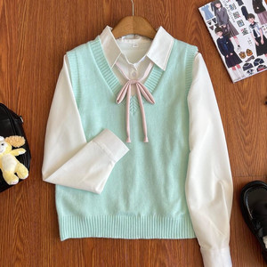 
Hualijiang Suit Vest Sweater JK Uniform Loose Basic Girls' Sweater V-neck Sleeveless Sweater