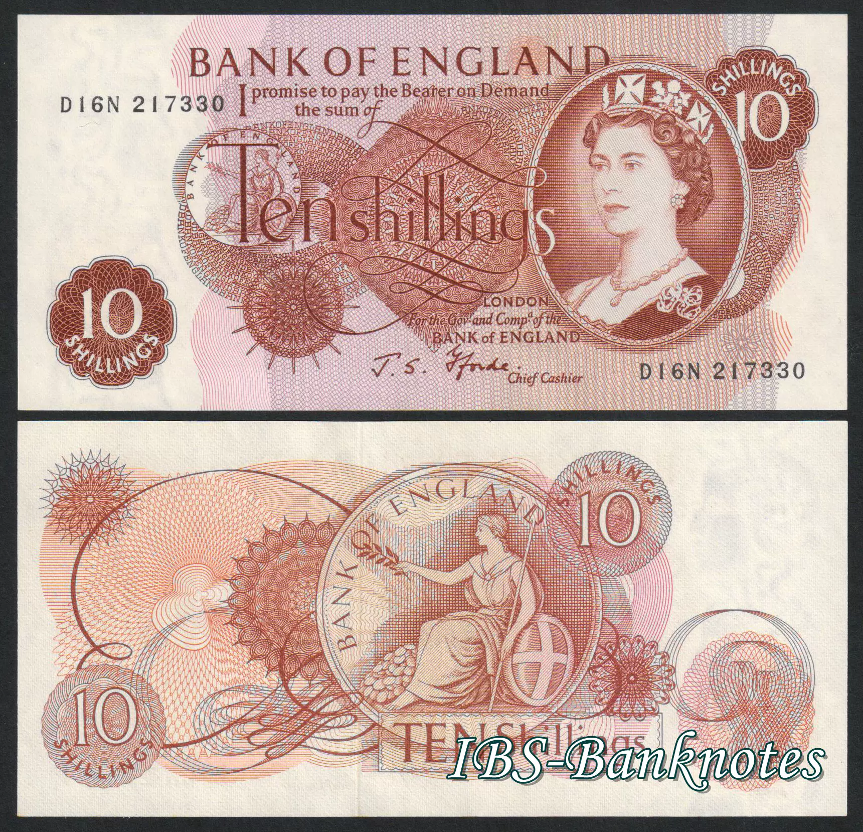 全新UNC 英国C序列1966年10先令纸币（女王钞）Fforde签名P-373c-Taobao 