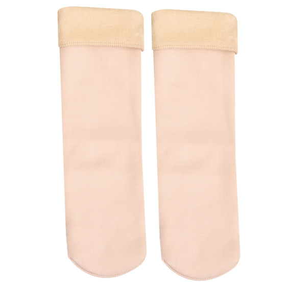 Langsha snow socks in autumn and winter plus velvet thick middle socks female light legs exposed ankle artifact meat color confinement socks
