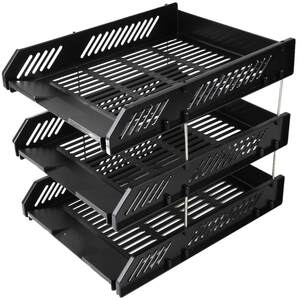 
Deli file holder file tray three-layer plastic horizontal file frame file organization information storage rack storage file basket multi-layer black file rack folder storage box office supplies