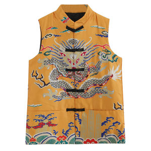 
New product festive literary and artistic dragon cotton vest men's Chinese style retro vest stand neckline button groom costume