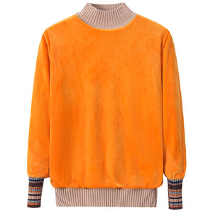 Half -high -neck plus sweater bottoming shirt female autumn and winter thickened inside 2024 new lady black warm top
