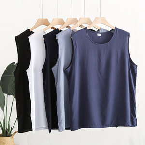 Cotton silk men's vest summer new top comfortable artificial cotton dad's home sweatshirt loose thin pajamas