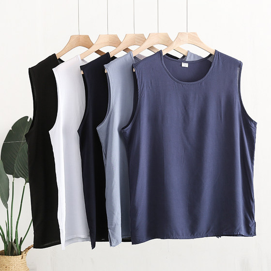 Cotton silk men's vest summer new top comfortable artificial cotton dad's home sweatshirt loose thin pajamas
